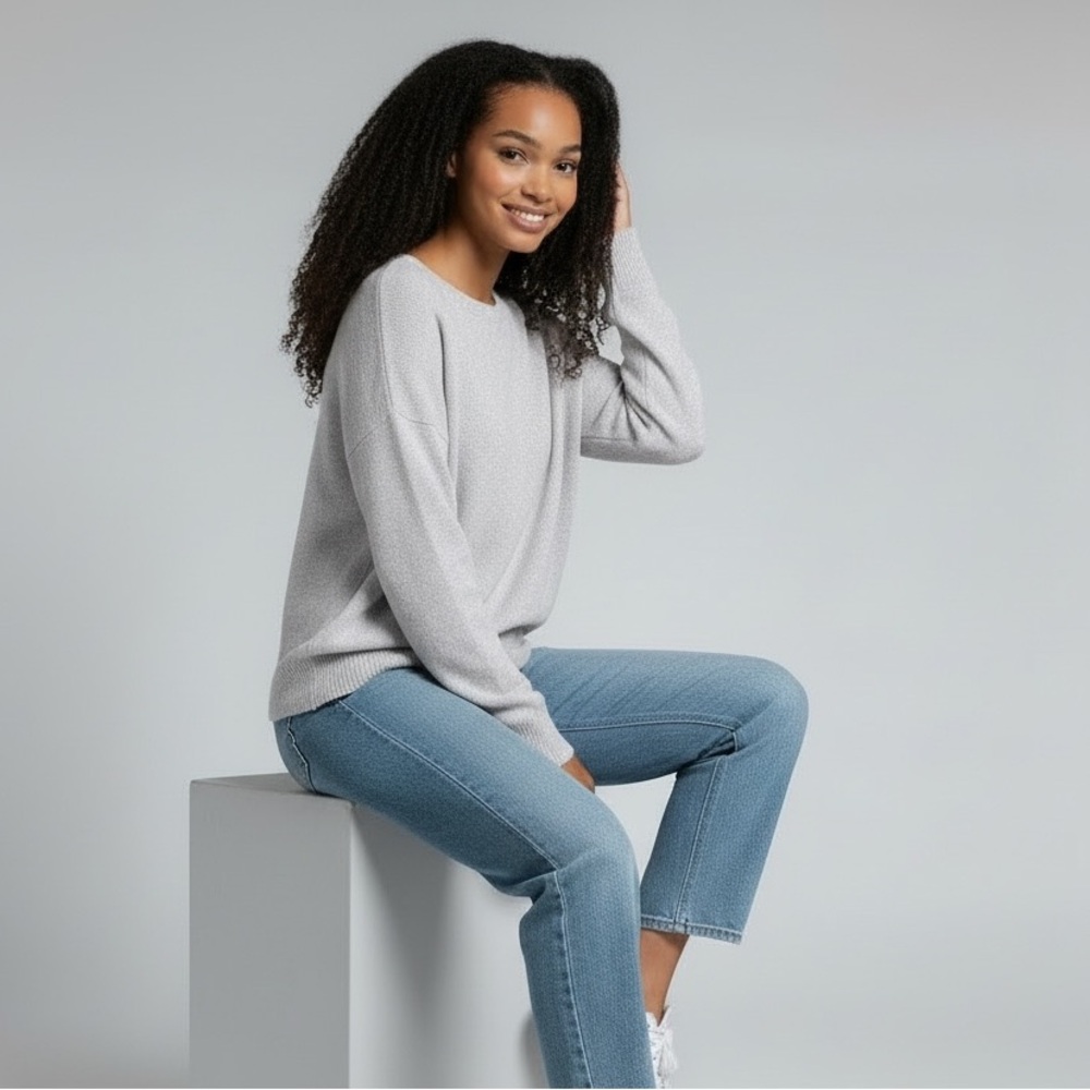 American Eagle Knit Long Sleeve Crewneck Sweater Heather Gray M